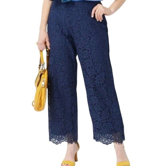 Isaac Mizrahi Live! Elastic Waist Pull On Lace Pants Navy Sz Large Petite Boho - Picture 10 of 10